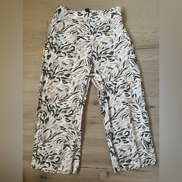 TAHARI High waisted Cropped Wide-Leg Pants 100% Linen Geometric Pattern Sz M*K20 - Picture 2 of 4